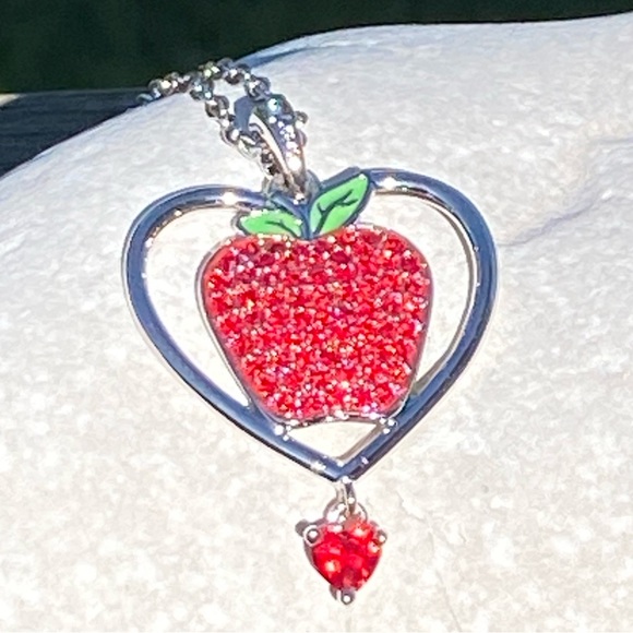 Crystal Heart Apple necklace September on stainless steel chain red heart dangle - Picture 8 of 8